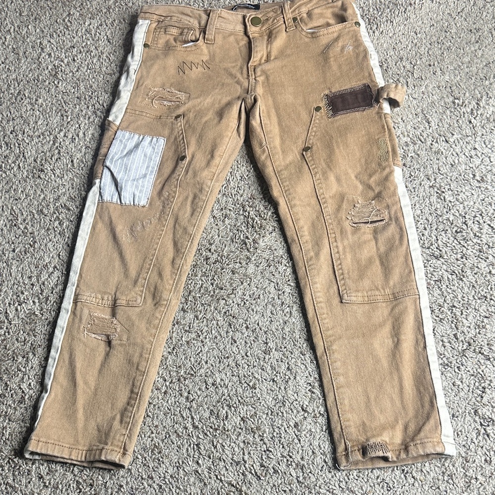 Boys Tan Patchwork Pants